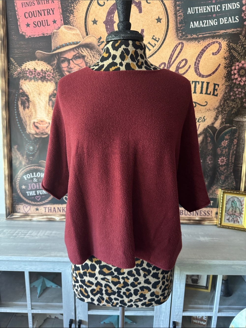 NWOT Coastal Bloom Ladie Burgundy Lightweight S/S  Knit Sweater-Size Large